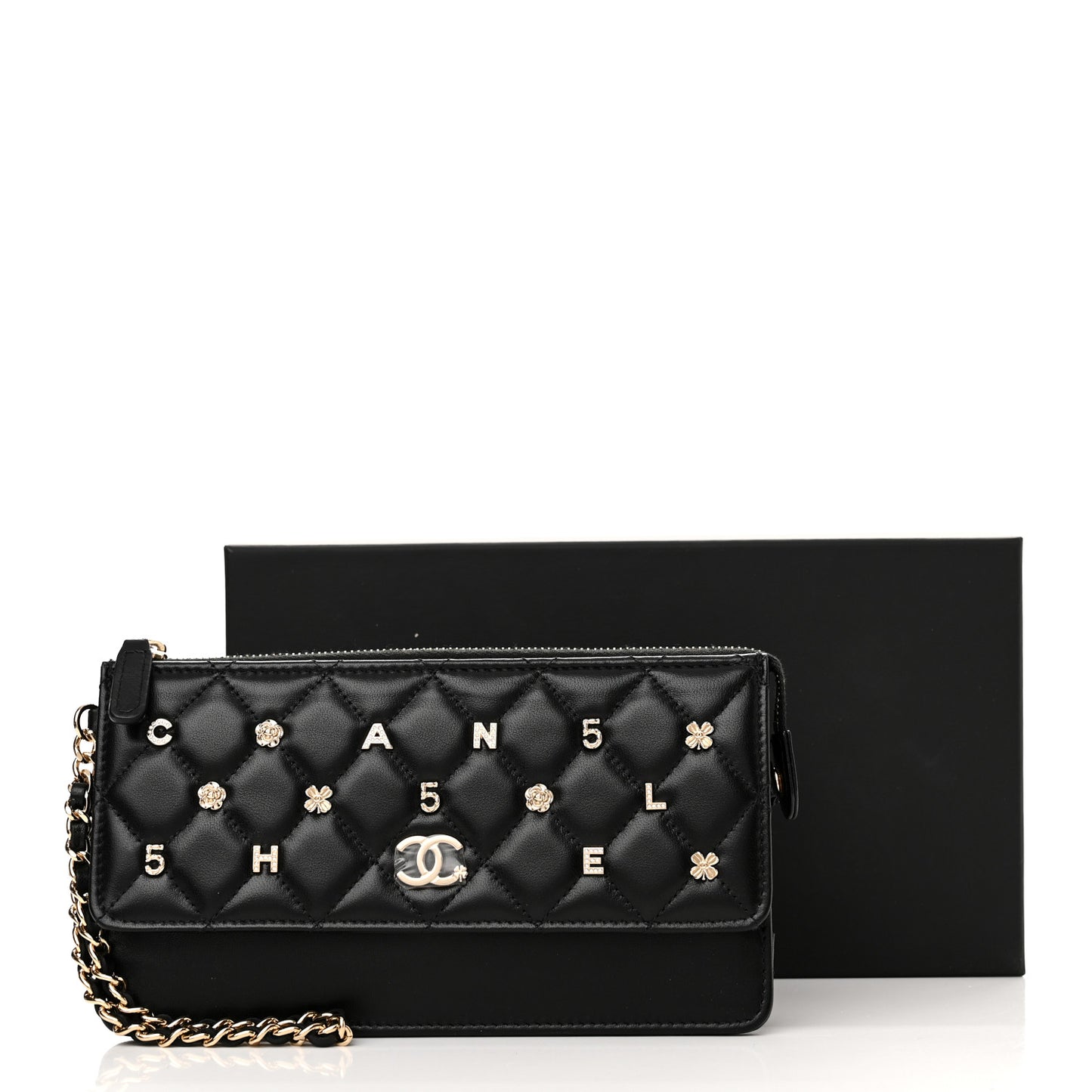 Lambskin Quilted All About Chanel Charm Wristlet Wallet Black