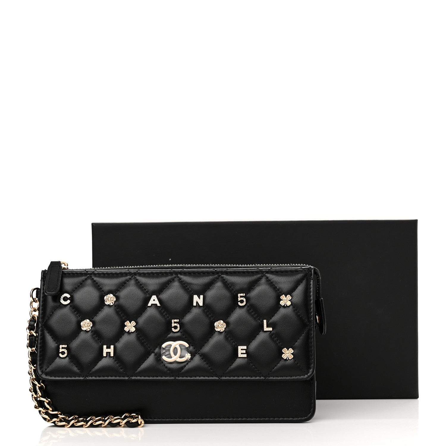 Chanel Lambskin Quilted All About Chanel Charm Wristlet Wallet Black 13 of 13