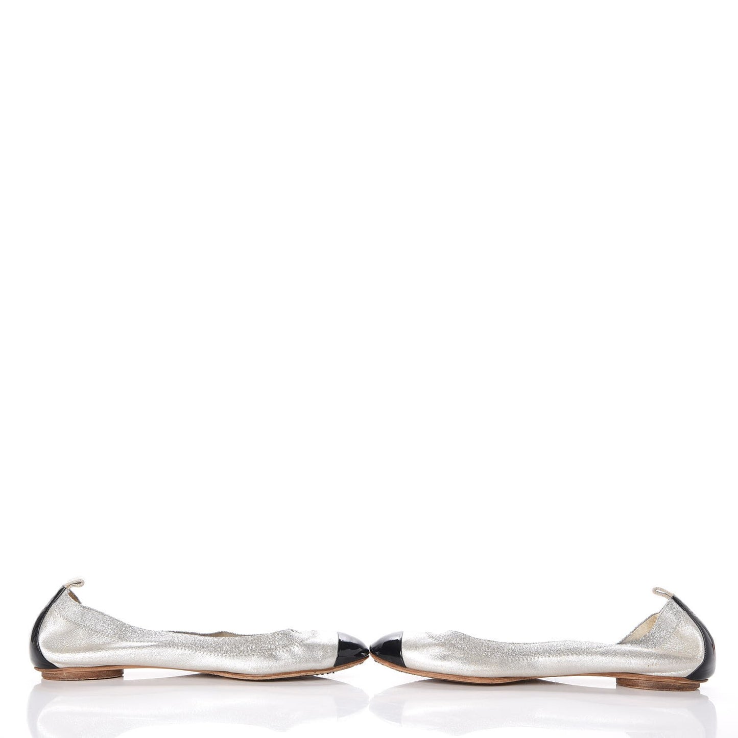 Metallic Lambskin Patent CC Cap Toe Ballerina Flats 40 Silver Black