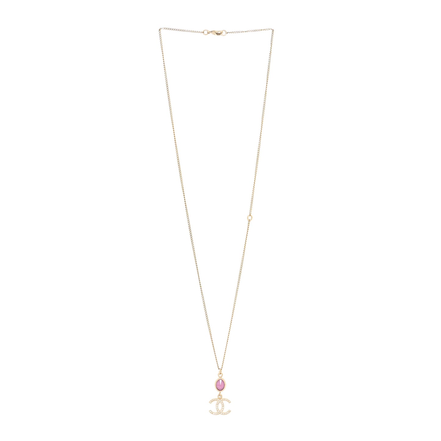 Crystal CC Drop Necklace Pink Gold