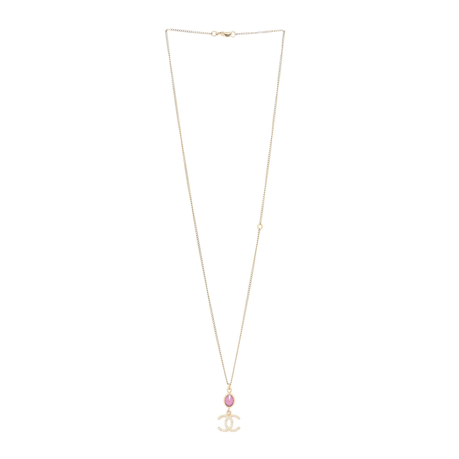 Chanel Crystal CC Drop Necklace Pink Gold 2 of 3