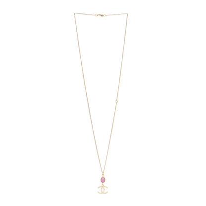 Chanel Crystal CC Drop Necklace Pink Gold 2 of 3