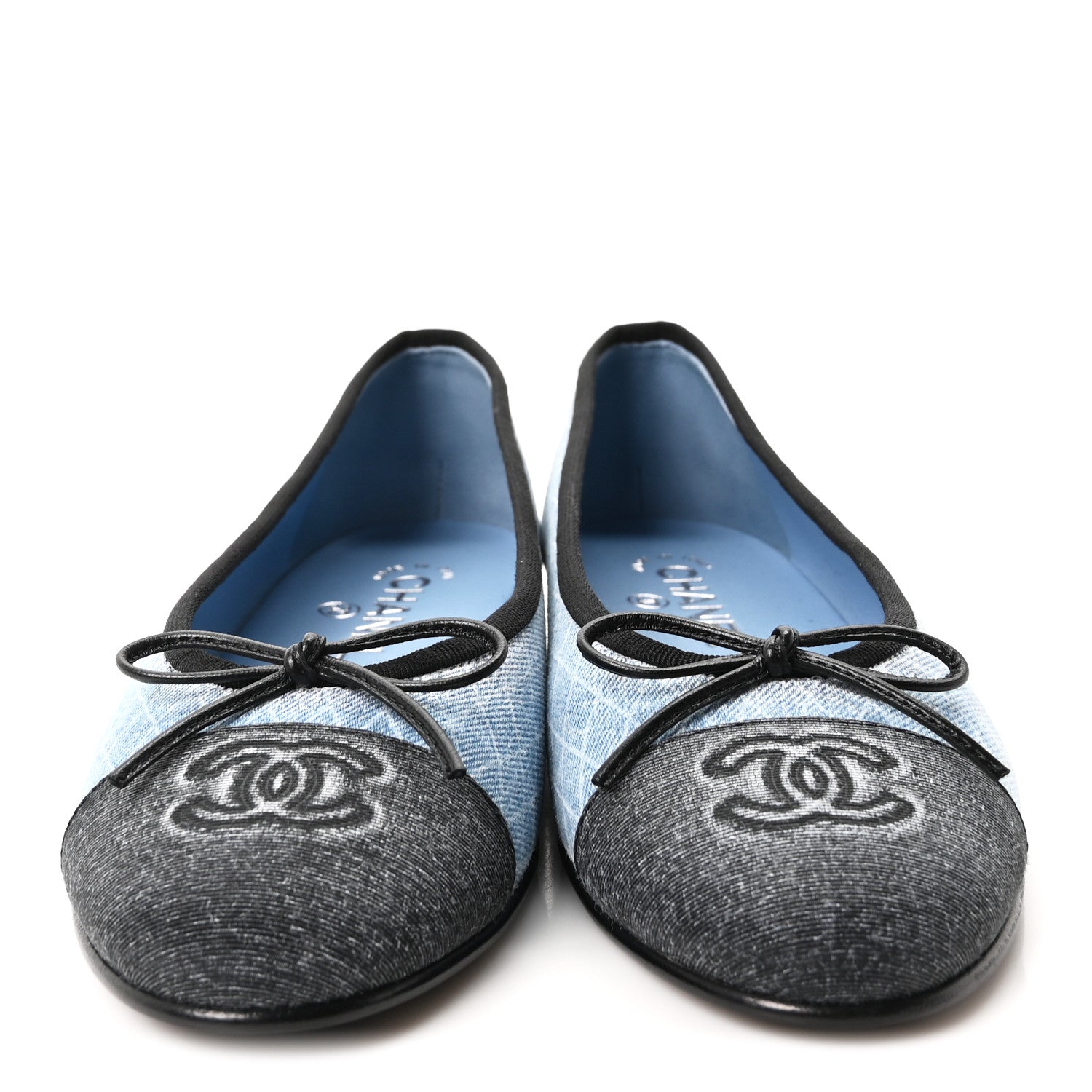 Chanel Denim Printed Quilt CC Cap Toe Ballerina Flats 37.5 Light Blue Dark Grey 3 of 10
