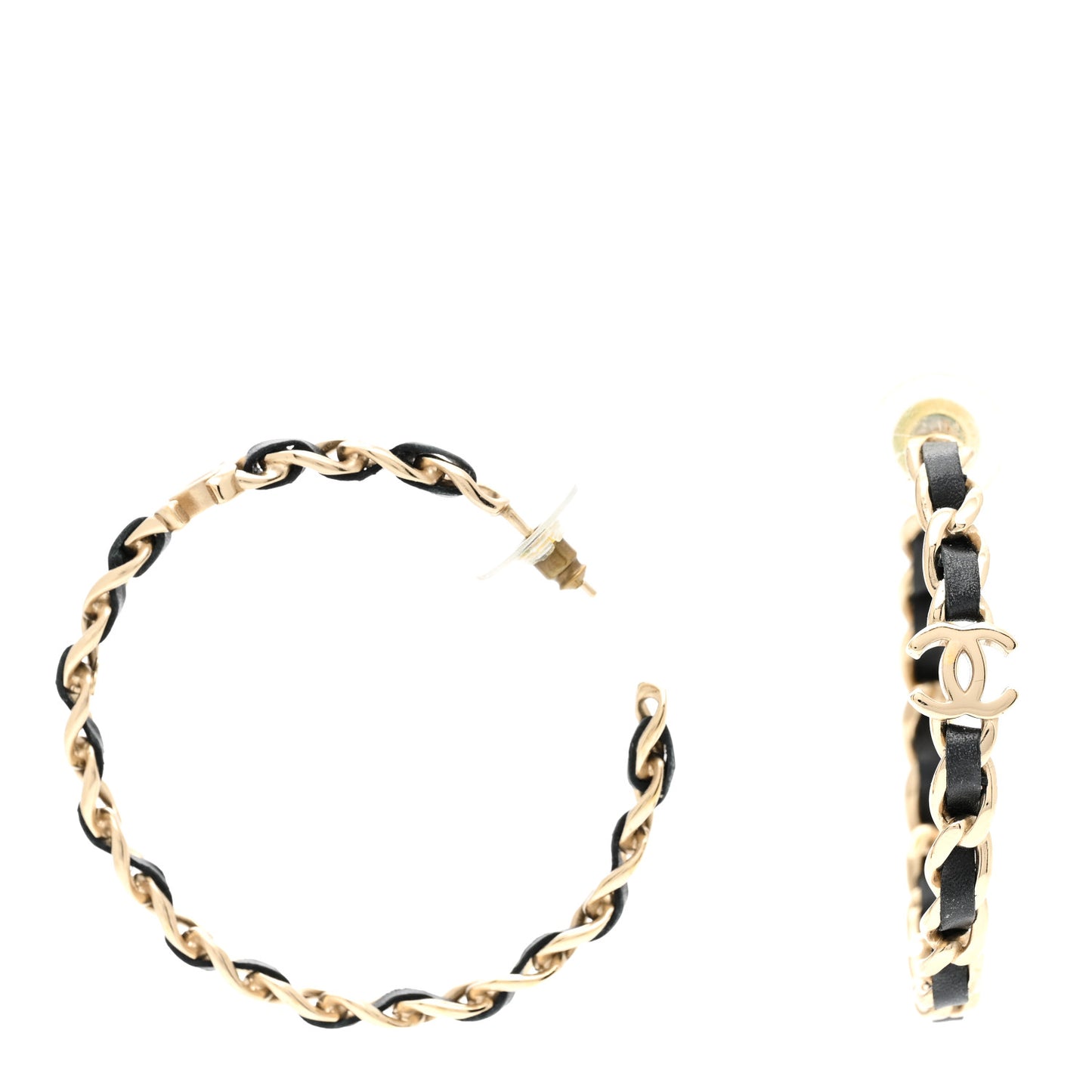 Lambskin CC Turnlock Chain Hoop Earrings Gold Black
