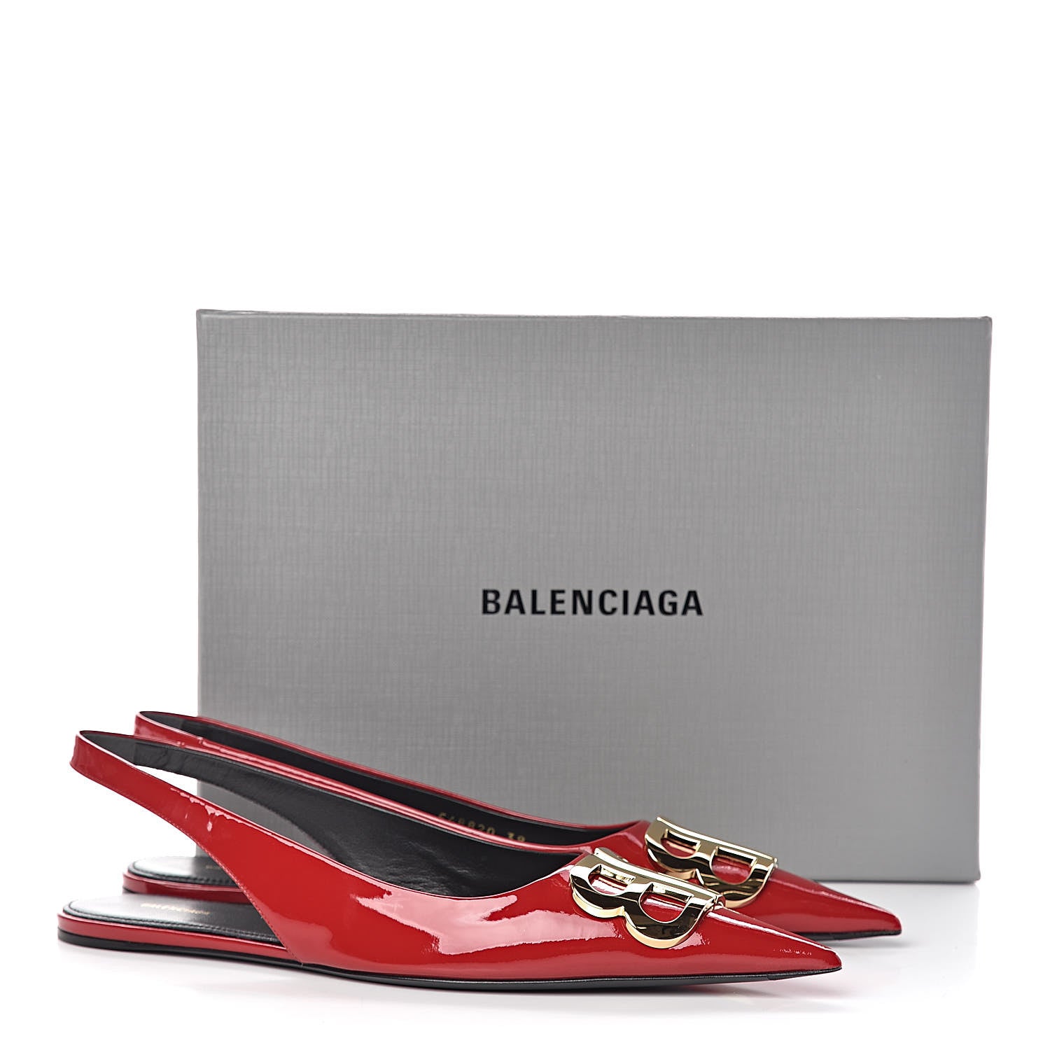 Balenciaga Patent BB Knife Pointy Toe Slingback Flats 39 Rouge Cardinal 9 of 9