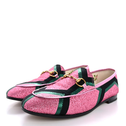 Gucci Metallic Jacquard Geometric Horsebit Womens Jordaan Loafers 37 Pink Green Black 4 of 13