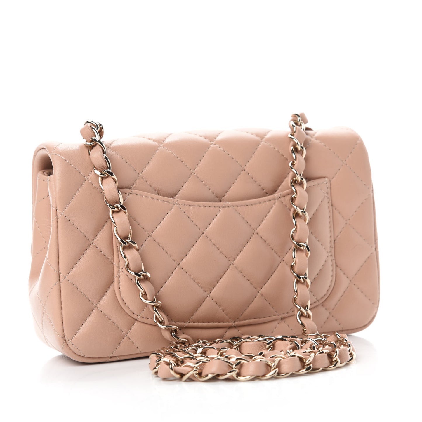 Lambskin Quilted Mini Rectangular Flap Beige