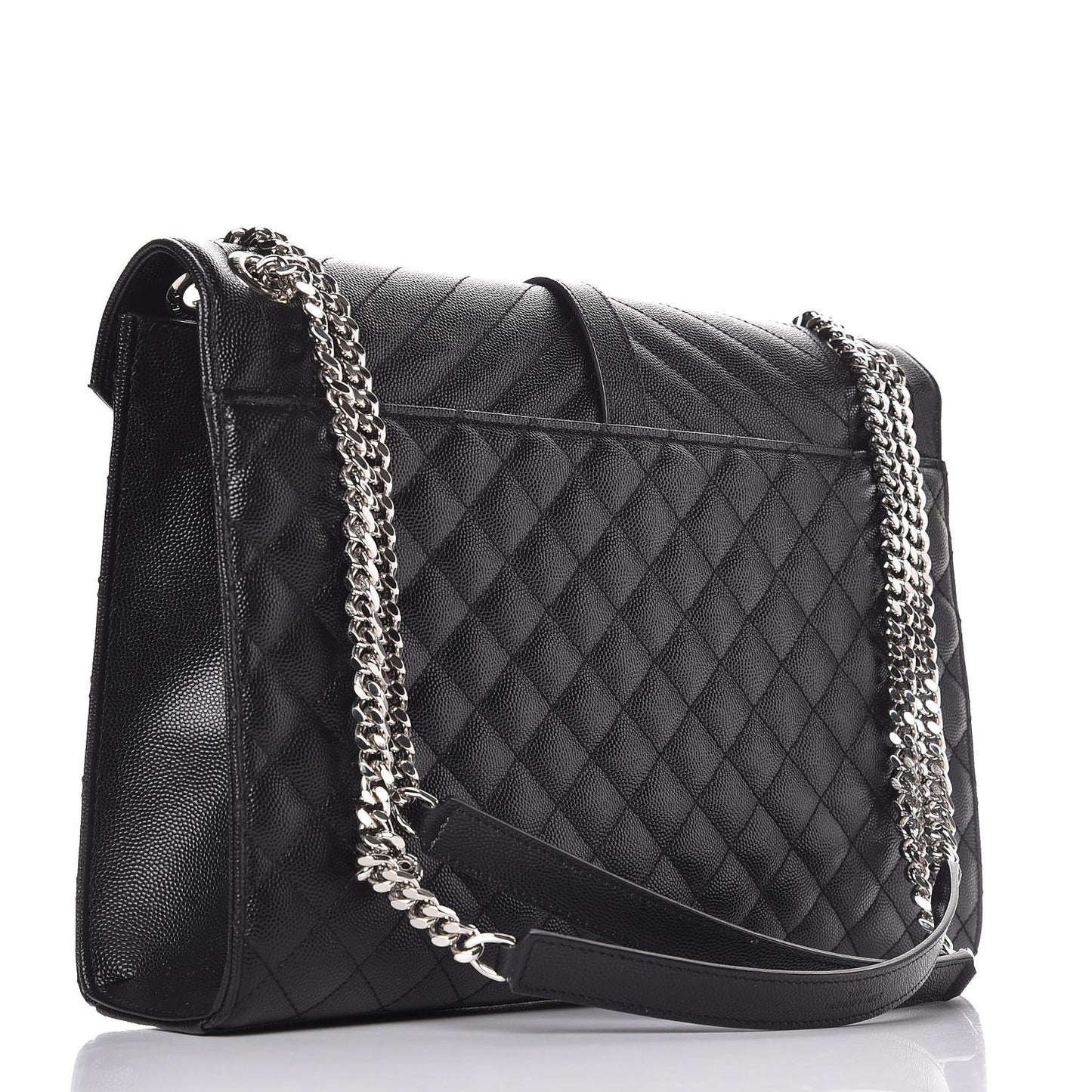 Grain De Poudre Textured Mixed Matelasse Large Triquilt Monogram Satchel Black