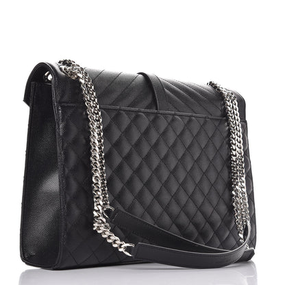 Saint Laurent Grain De Poudre Textured Mixed Matelasse Large Triquilt Monogram Satchel Black 3 of 8