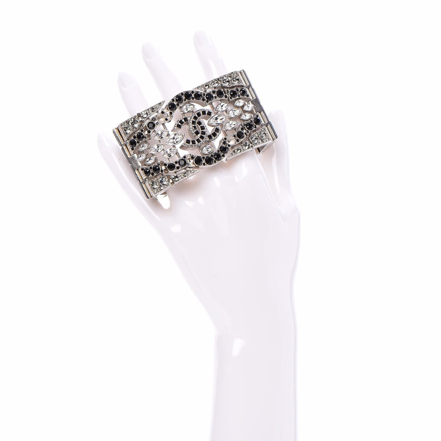Crystal CC Wide Cuff Black Silver