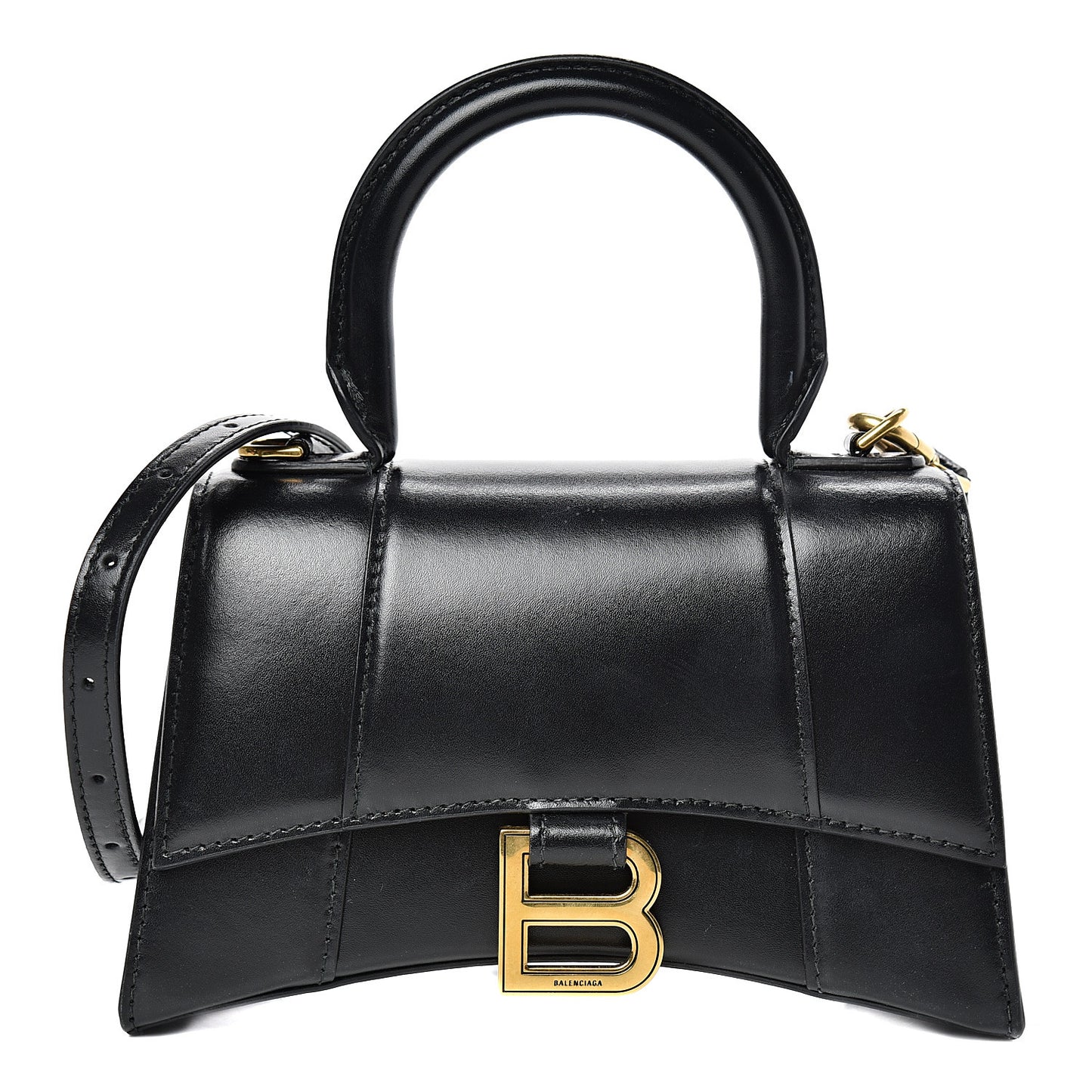 Shiny Box Calfskin Hourglass Top Handle Bag XS Black