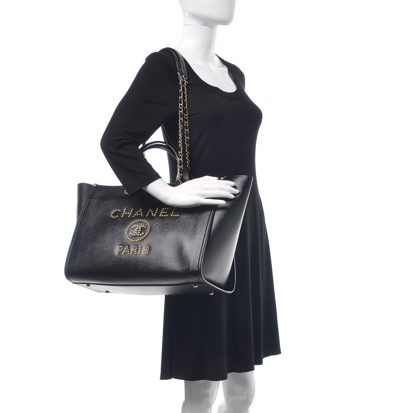 Caviar Medium Studded Deauville Tote Black