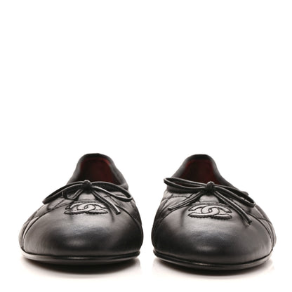Chanel Aged Calfskin Quilted CC Cap Toe Ballerina Flats 41 Black 2 of 9