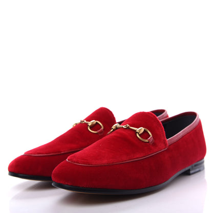 Gucci Velvet Horsebit Womens Jordaan Loafers 37.5 Hibiscus Red 3 of 11