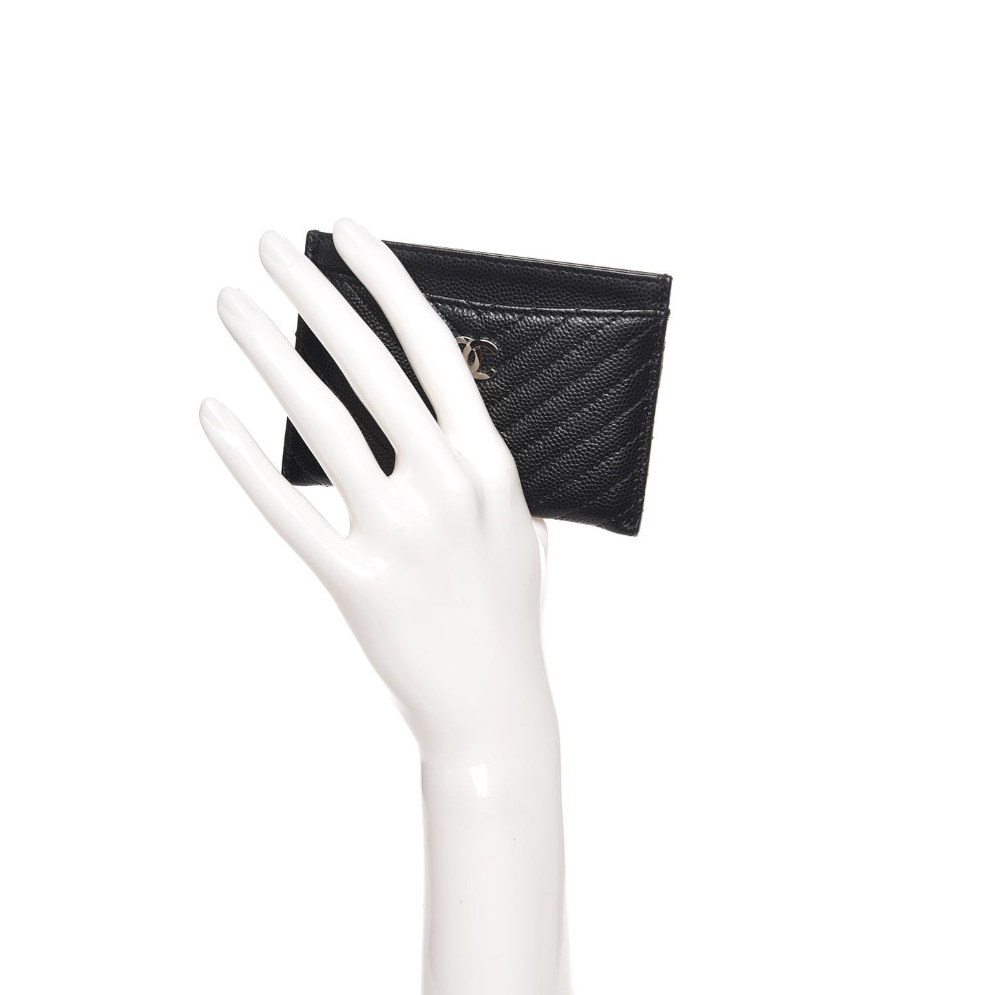 Caviar Chevron Quilted Card Holder Black