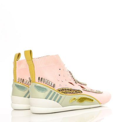 Valentino Garavani Calfskin Crystal Mesh Knit Cutout Odissey Sock Sneakers 37 Water Rose 4 of 7