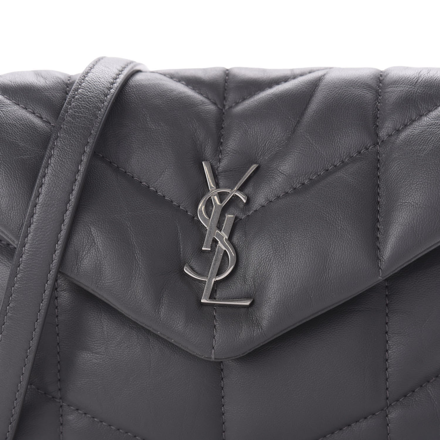 Saint Laurent Lambskin Quilted Toy Loulou Puffer Monogram Chain Satchel Storm 9 of 9