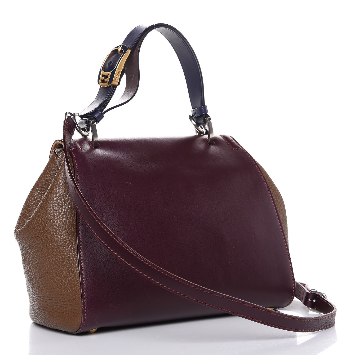 Fendi Cuoio Silvana Bag Beige Deep Berry Blue 3 of 12