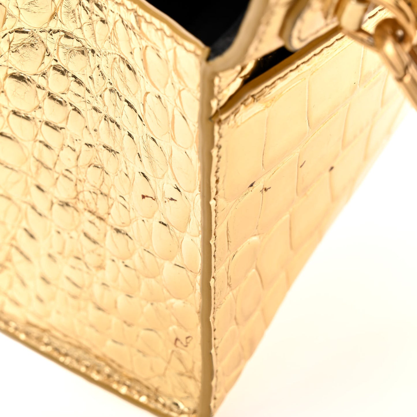 Metallic Calfskin Crocodile Embossed Hourglass Top Handle Bag XS Gold
