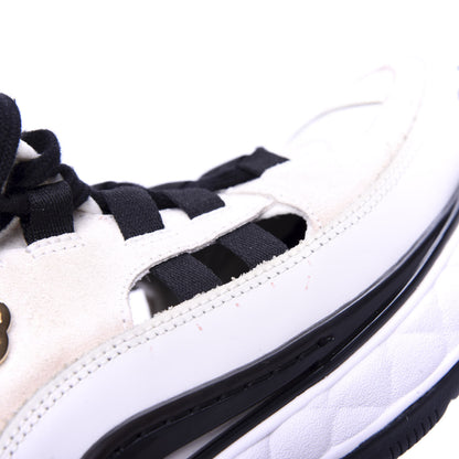 Chanel Calfskin Suede Nylon Grosgrain CC Sneakers 36 White Black 12 of 13
