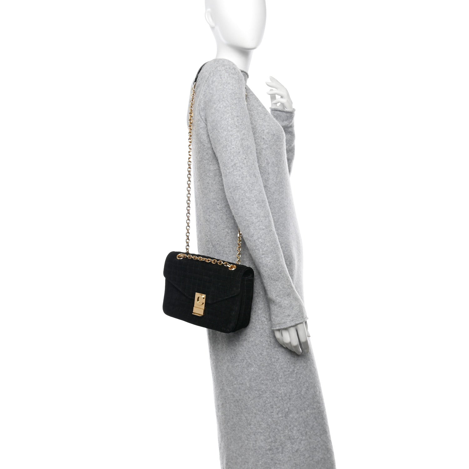 Celine Suede Quilted Medium C Bag Black 2 of 9