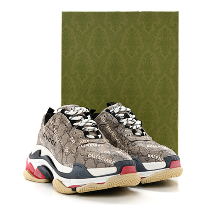 Balenciaga X GUCCI GG Supreme Monogram Allover Logo Womens Triple S Sneakers 37 Beige Ebony Mystic White 10 of 10