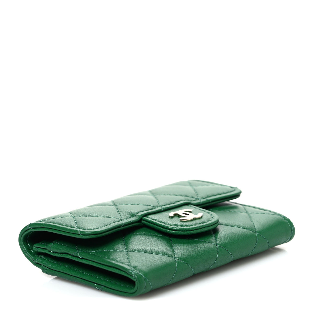 Chanel Lambskin Quilted Flap Card Holder Wallet Green 4 of 9