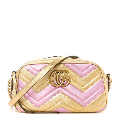 Gucci Metallic Nappa Matelasse Heart Small GG Marmont Chain Shoulder Bag Oro Vecchio Rosa 1 of 12