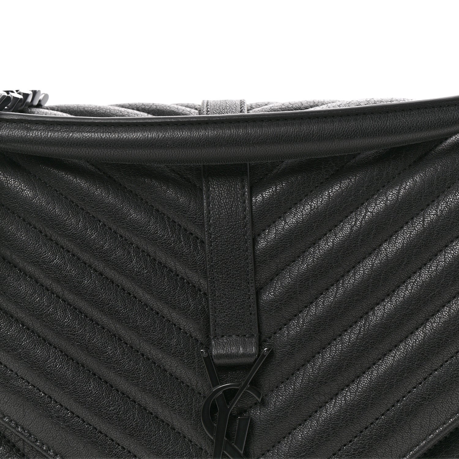 Saint Laurent Sheepskin Matelasse Chevron Monogram Monochrome Large College Satchel Black 14 of 21