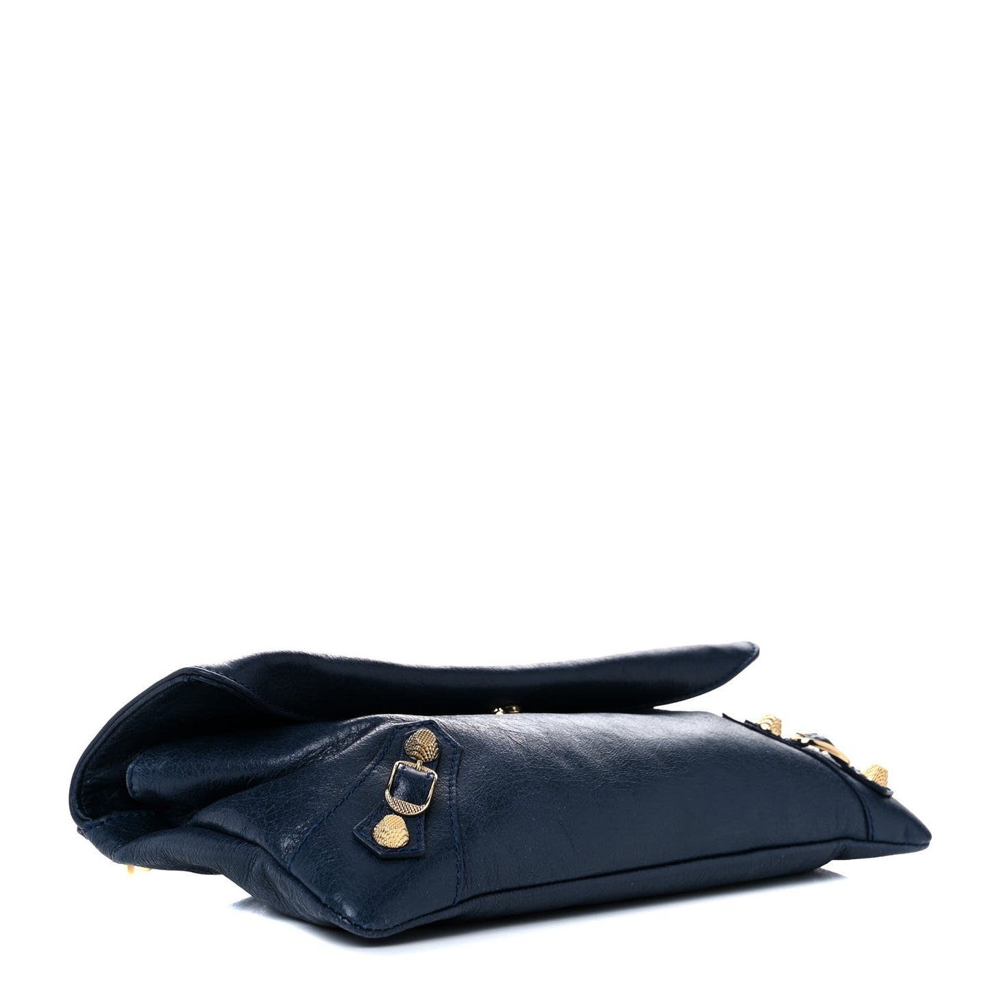 Agneau Giant 12 Gold Hardware Envelope Strap Clutch Bleu Obscur