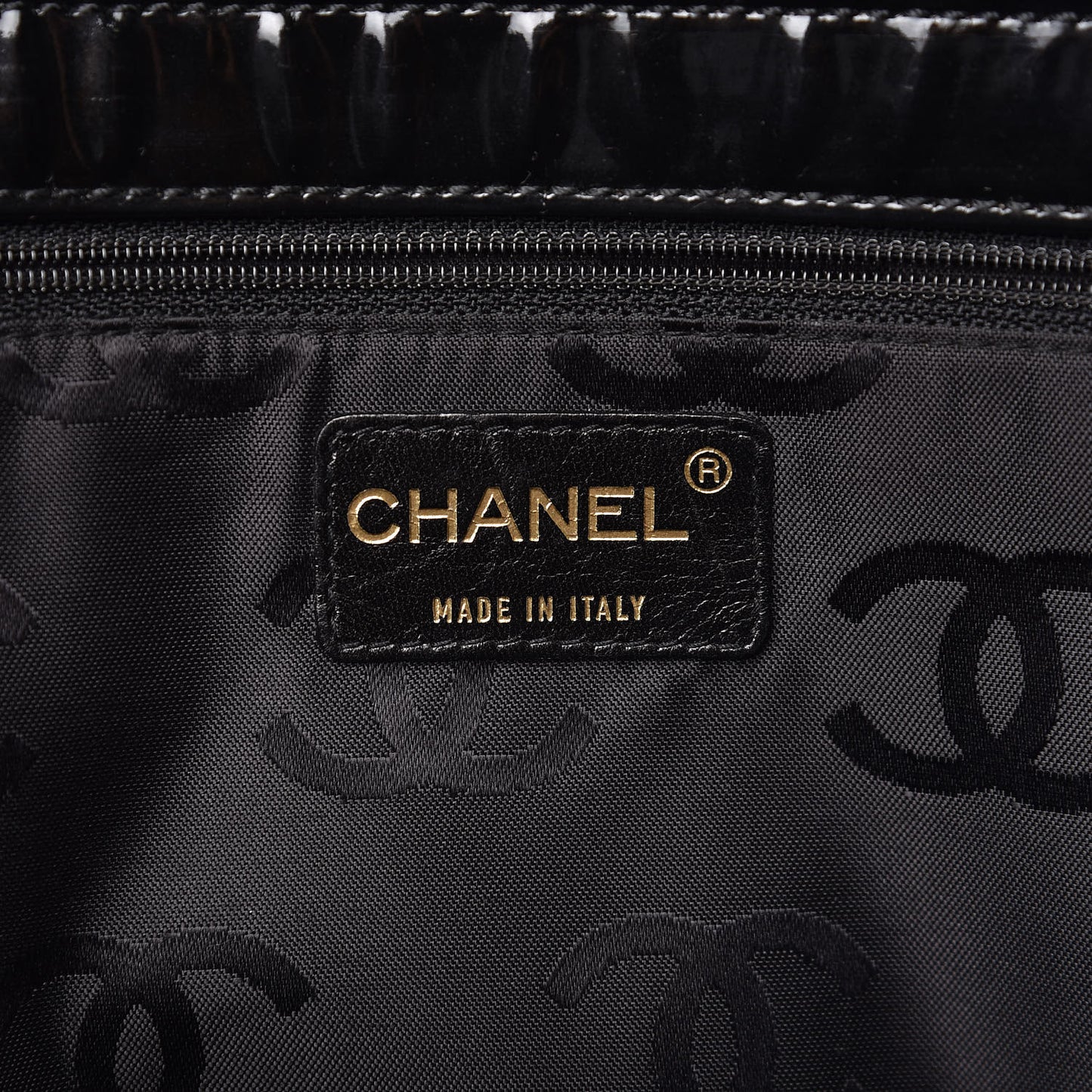 Patent Chocolate Bar Quilted Tote Black