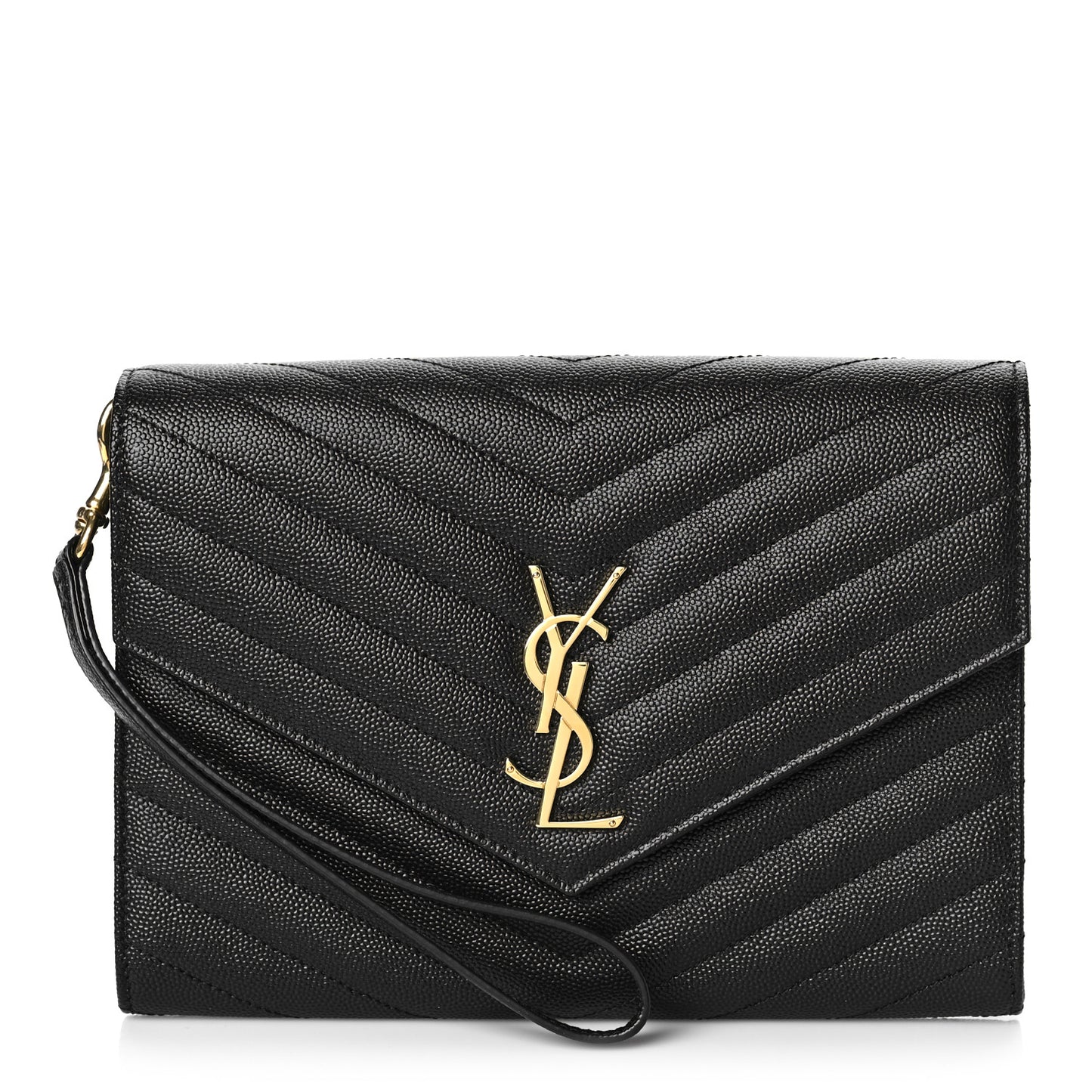 Grain De Poudre Matelasse Chevron Monogram Envelope Clutch Black