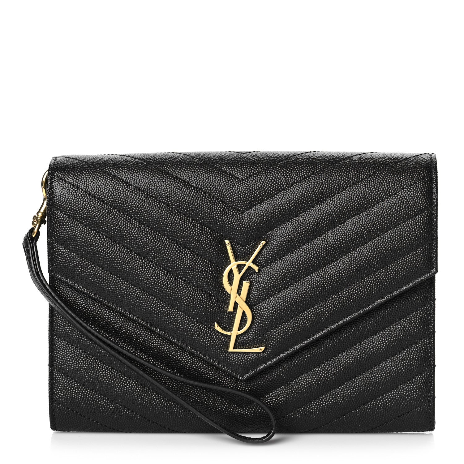 Saint Laurent Grain De Poudre Matelasse Chevron Monogram Envelope Clutch Black 1 of 11