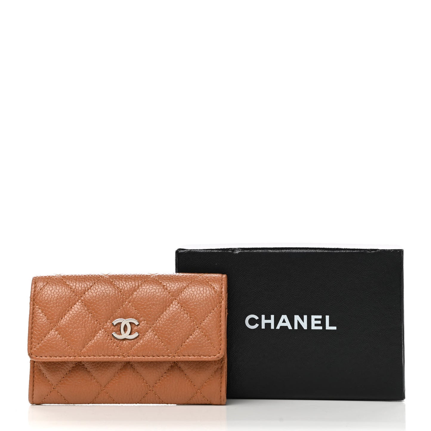 Caviar Quilted Card Holder Light Brown