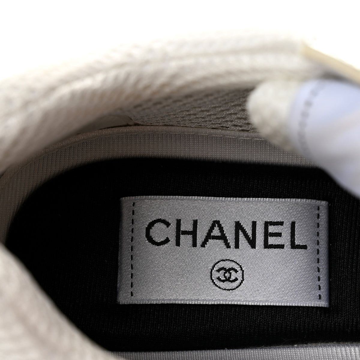 Chanel Fabric Laminated Calfskin Stretch CC Sneakers 36.5 White Gold Silver 8 of 9