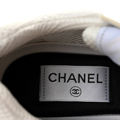 Chanel Fabric Laminated Calfskin Stretch CC Sneakers 36.5 White Gold Silver 8 of 9