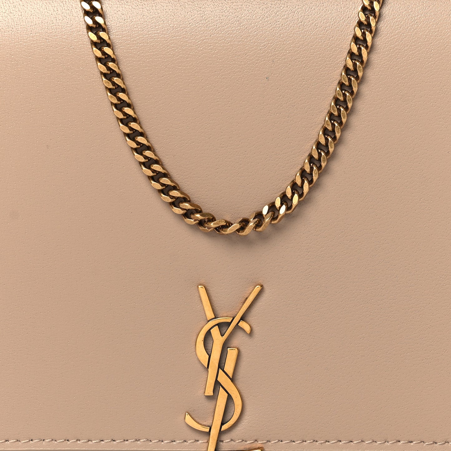 Glossy Calfskin Monogram Chain Wallet Dark Beige