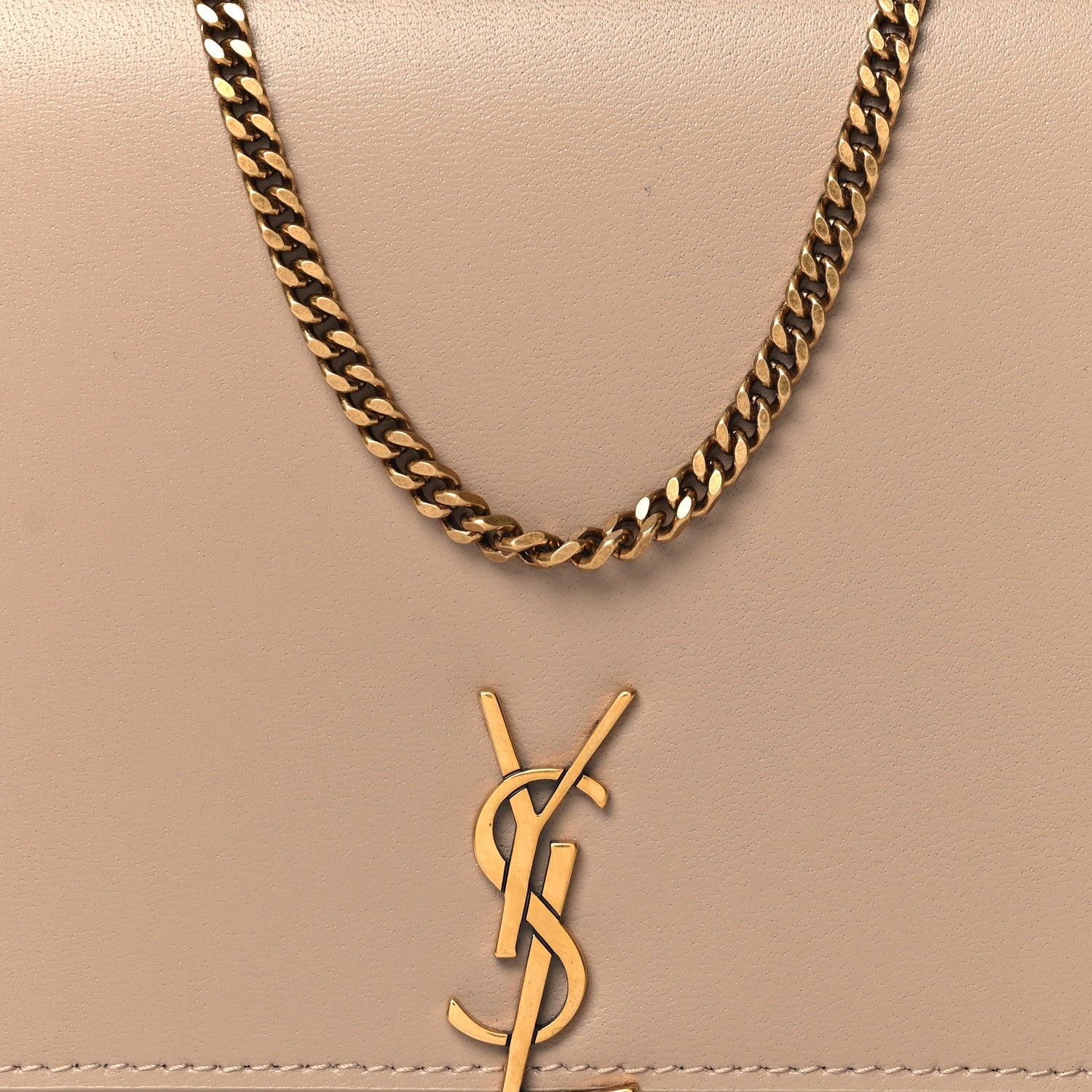 Saint Laurent Glossy Calfskin Monogram Chain Wallet Dark Beige 8 of 10