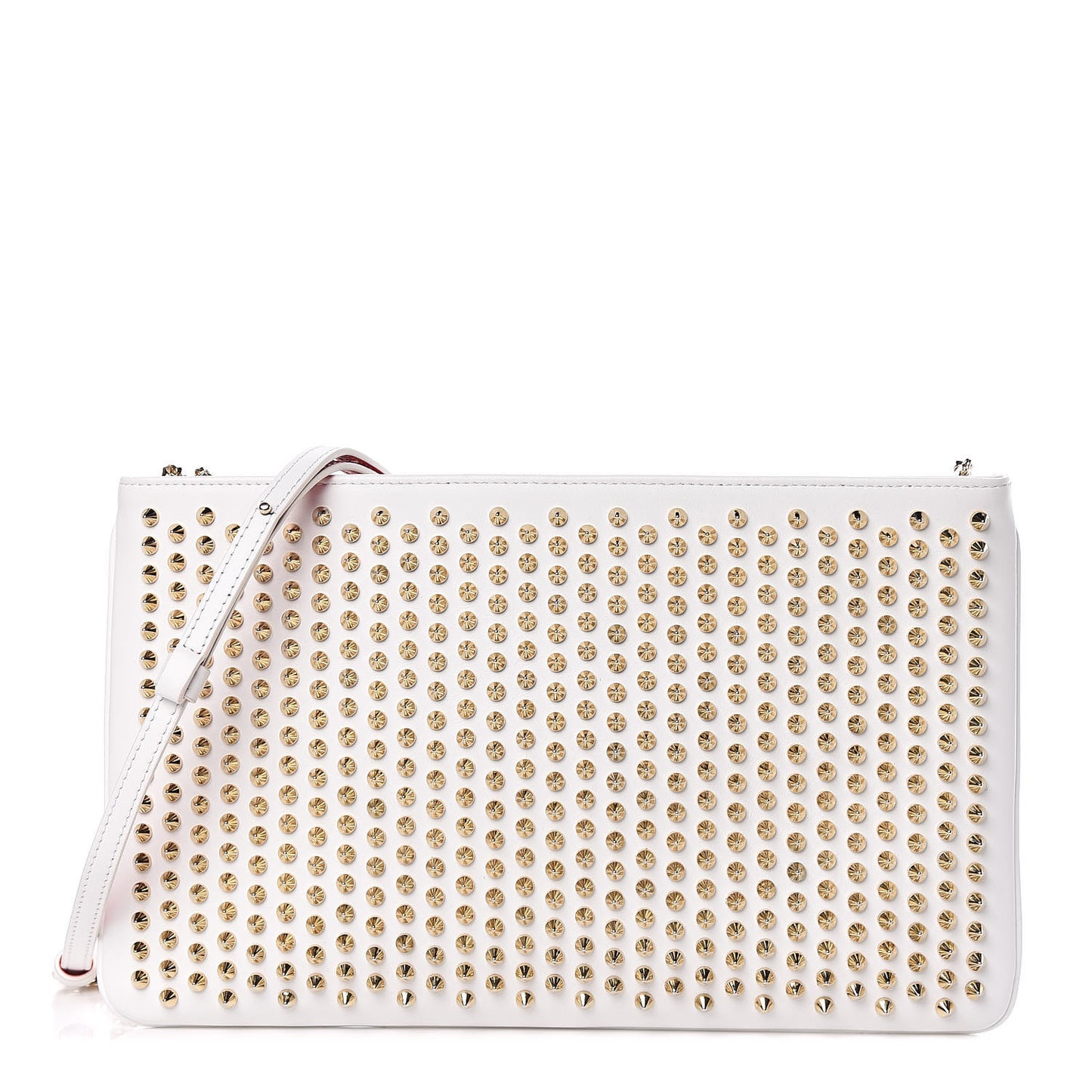 Calfskin Studded Loubiposh Chain Clutch White Gold