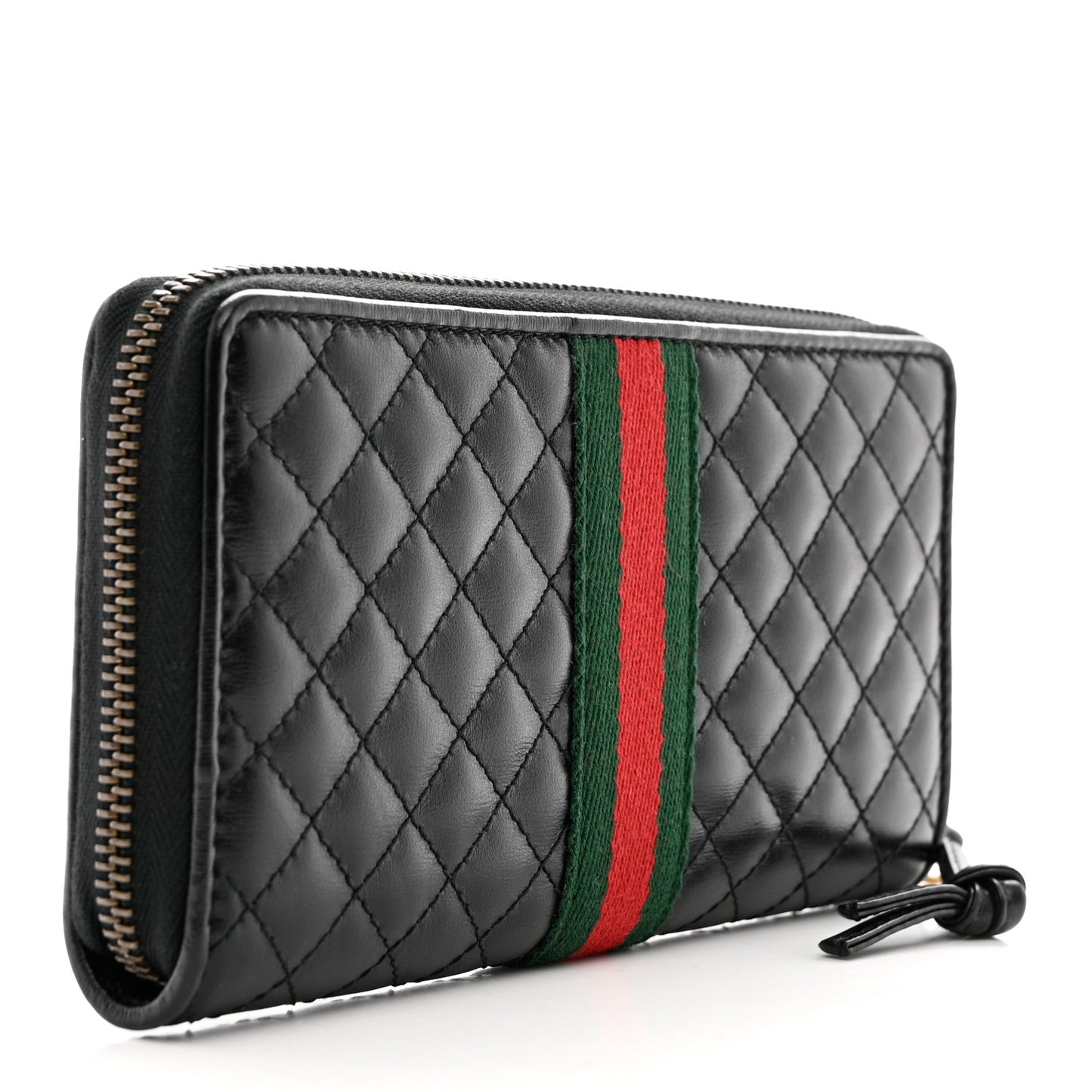 Calfskin Web Trapuntata GG Zip Around Wallet Black