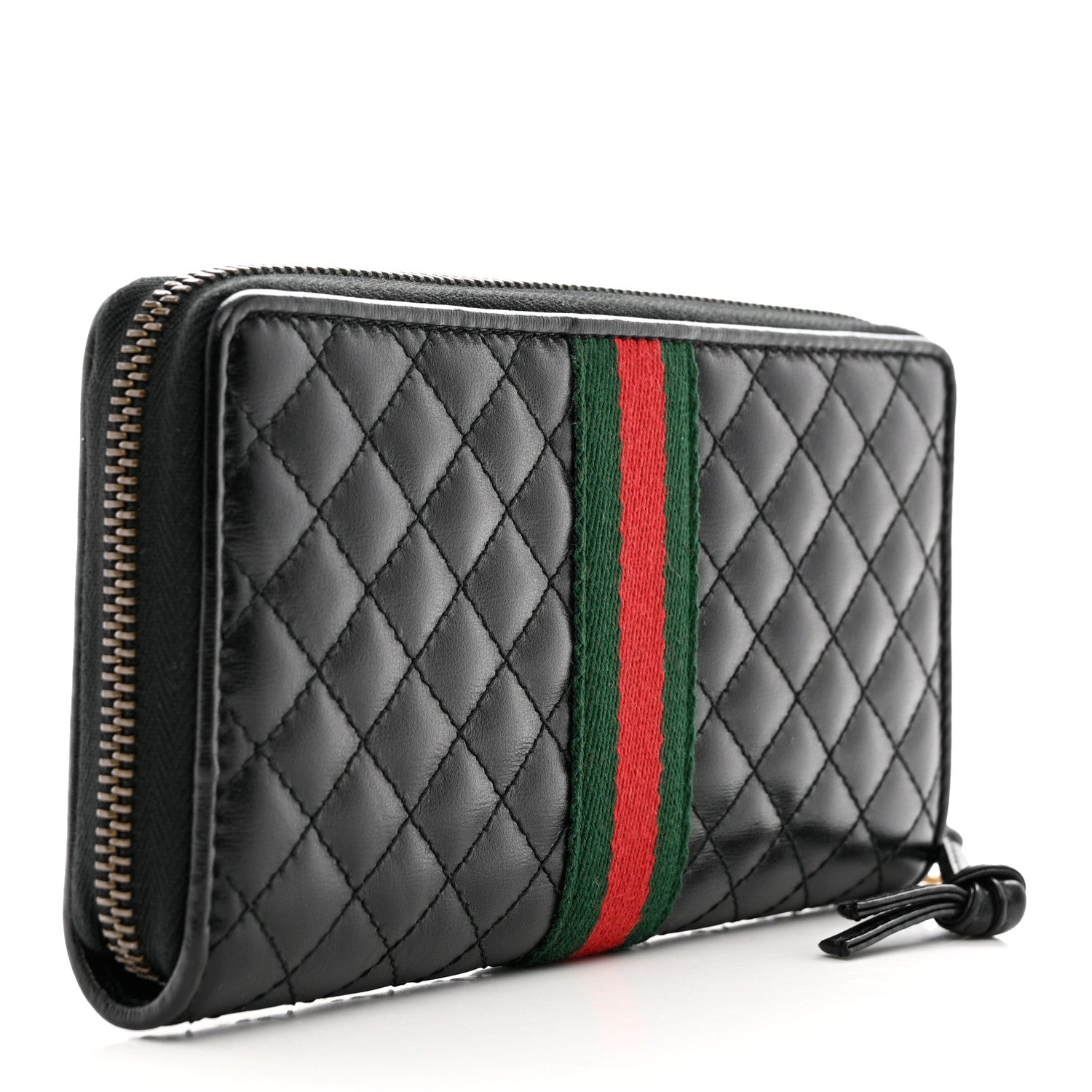 Gucci Calfskin Web Trapuntata GG Zip Around Wallet Black 3 of 9