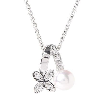 Mikimoto 18K White Gold Diamond Akoya Pearl 5.5mm Flower Pendant Necklace 4 of 6