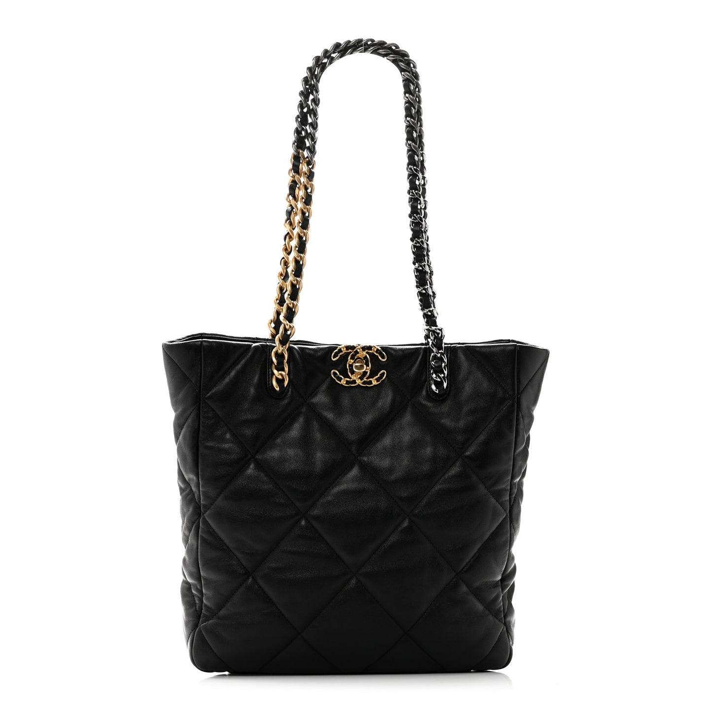 Lambskin Quilted Chanel 19 Shopping Bag Black