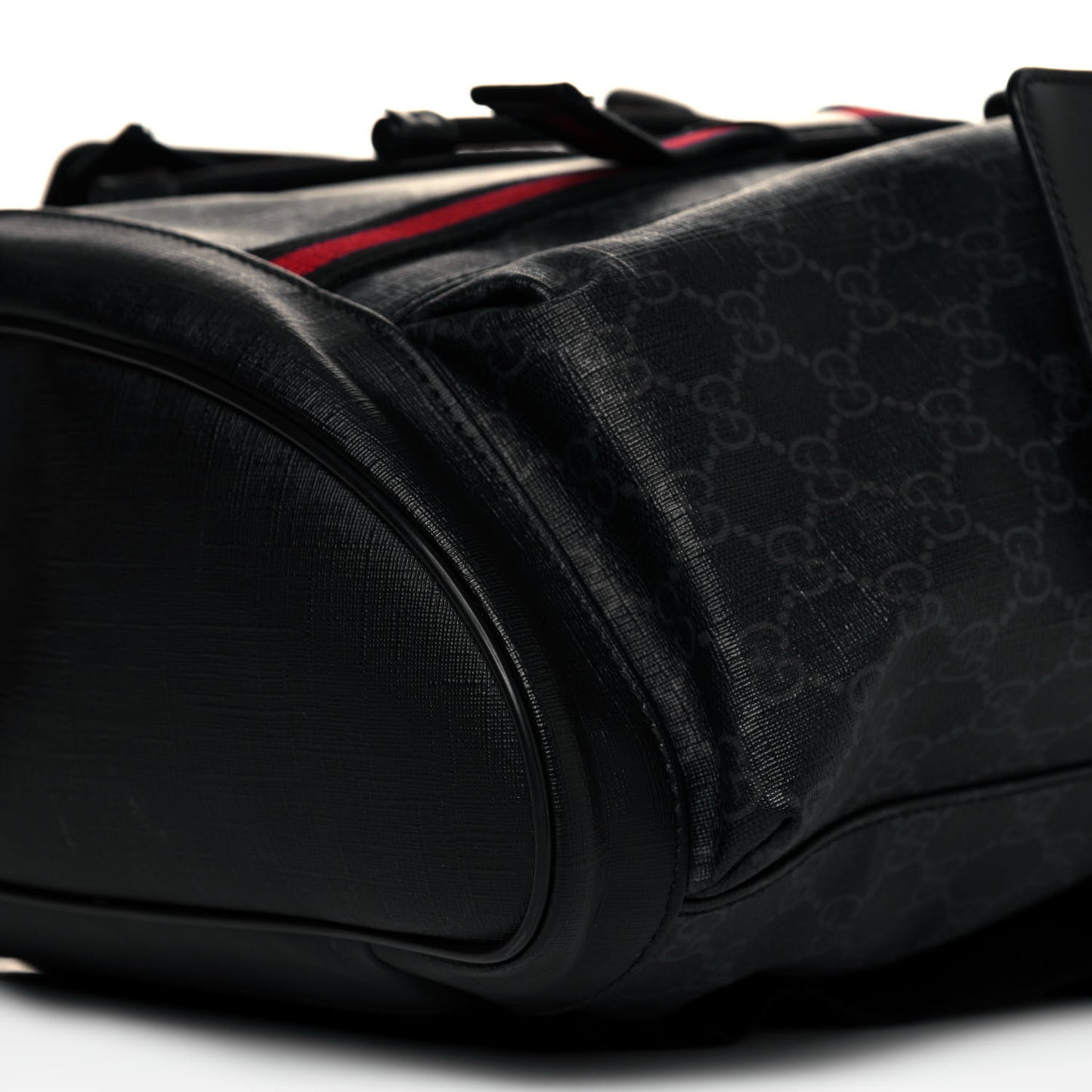 Soft GG Supreme Monogram Appia Calfskin Web Double Buckle Backpack Black