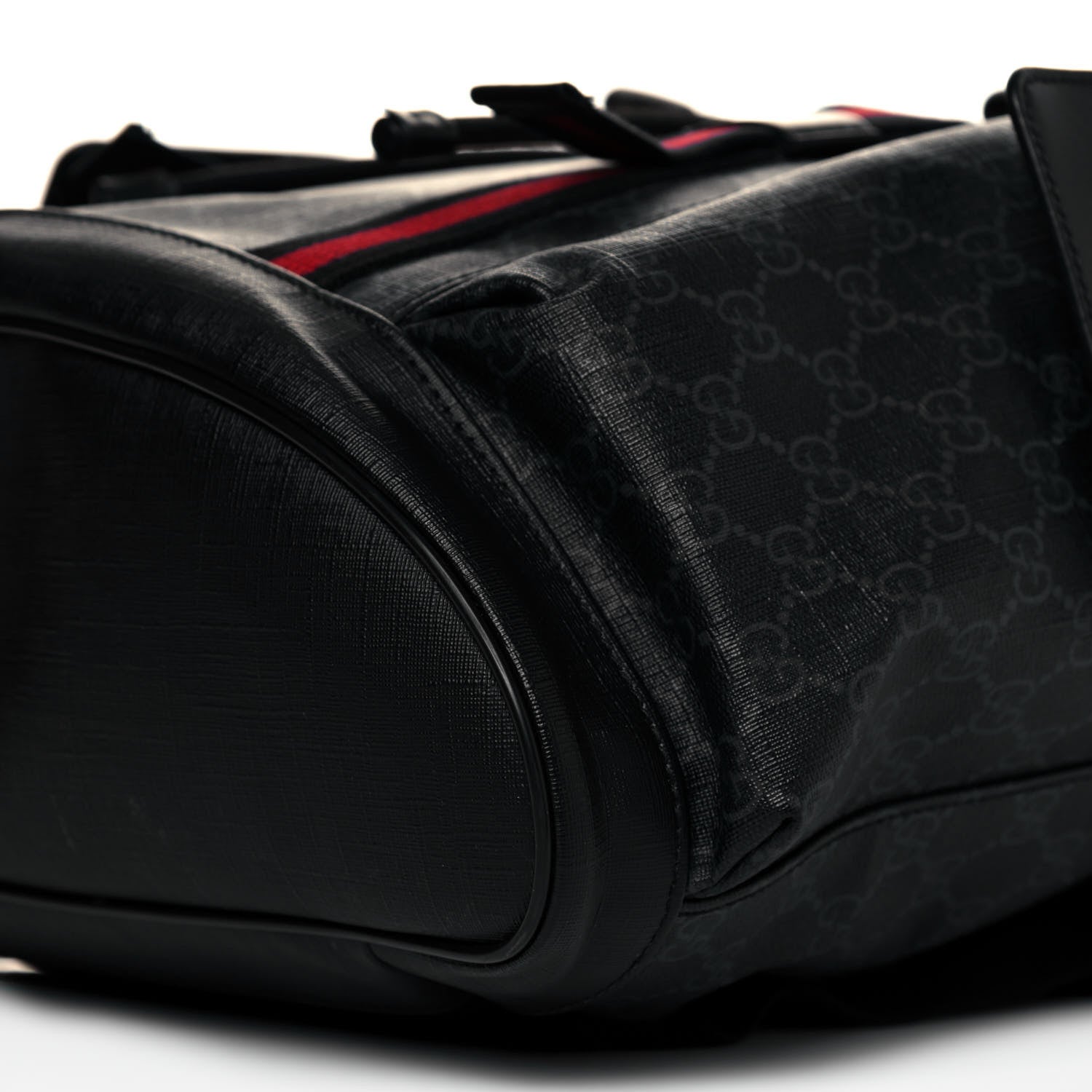 Gucci Soft GG Supreme Monogram Appia Calfskin Web Double Buckle Backpack Black 10 of 15
