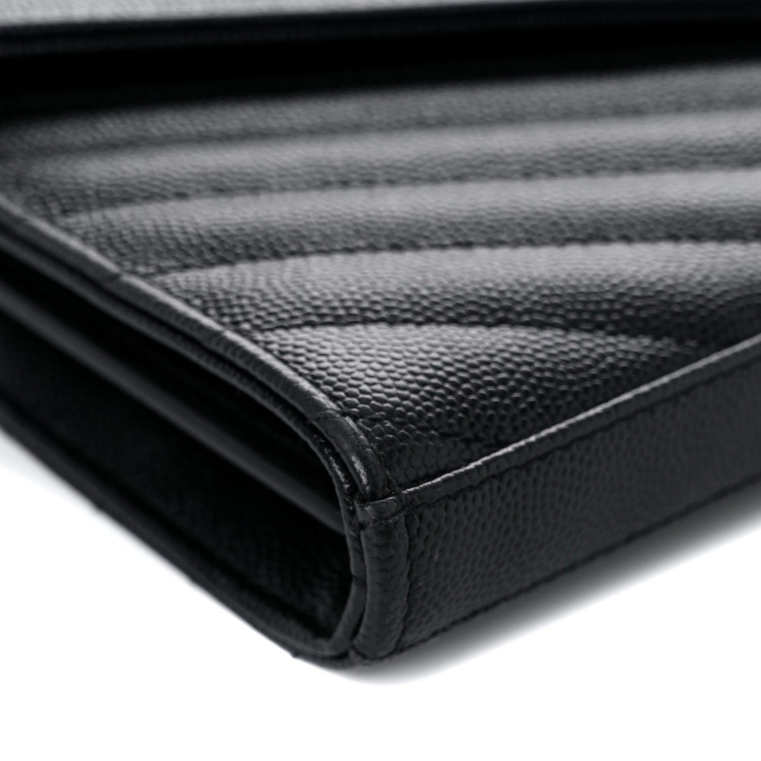Saint Laurent Grain De Poudre Matelasse Chevron Monogram Chain Wallet Black 9 of 12
