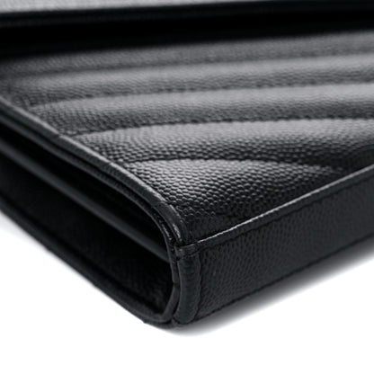 Saint Laurent Grain De Poudre Matelasse Chevron Monogram Chain Wallet Black 9 of 12