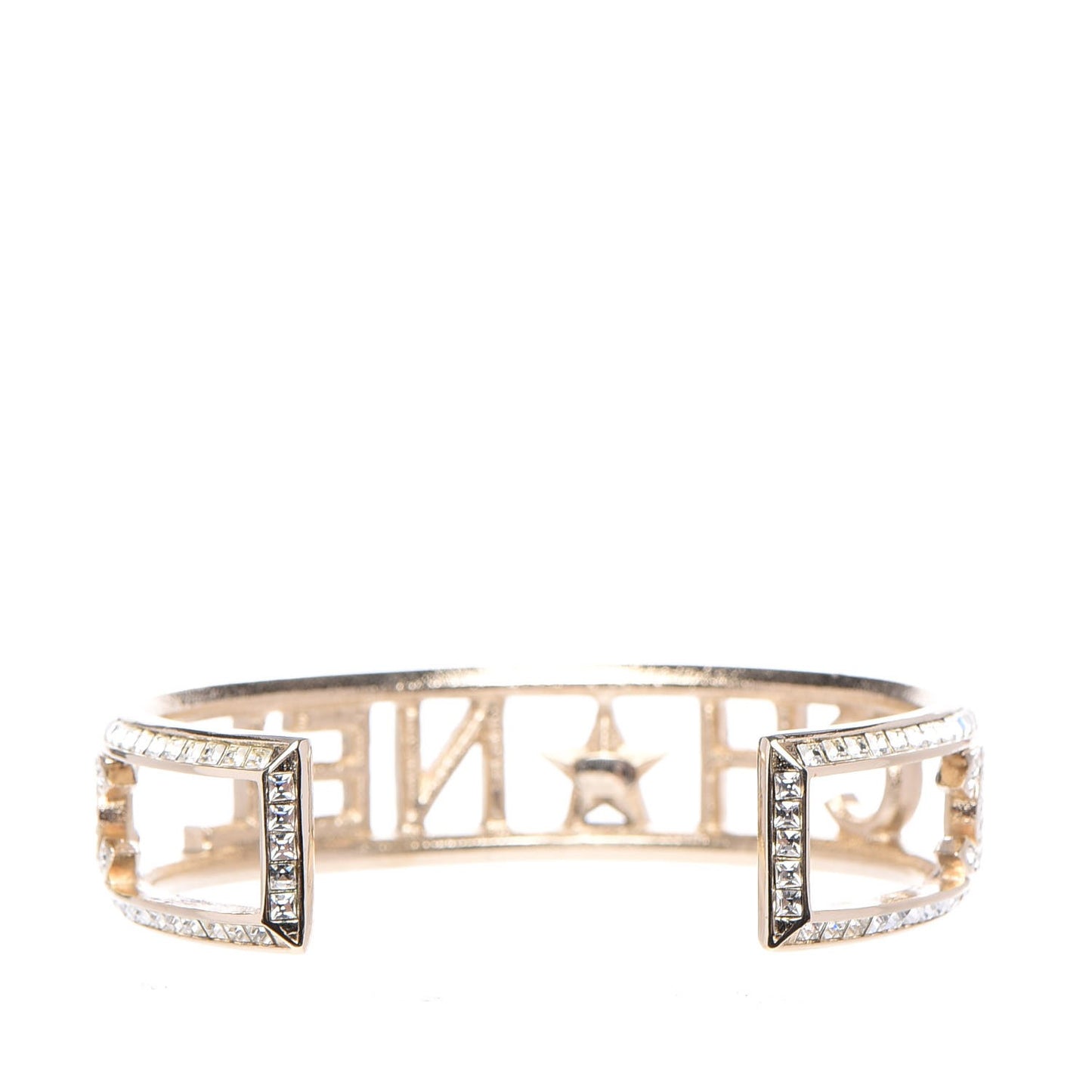 Crystal Baguette Logo Cuff Bracelet Gold