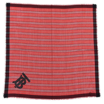 Burberry Wool Silk Gauze TB Monogram Stripe Heritage Square Scarf Bright Red 1 of 4
