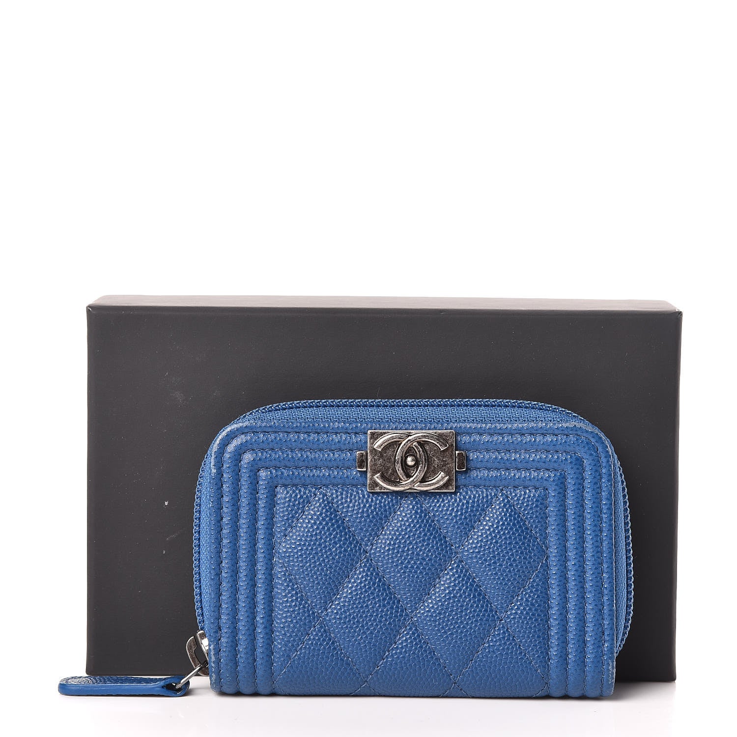 Chanel Caviar Quilted Boy Zip Around Coin Purse Wallet Dark Blue 14 of 14